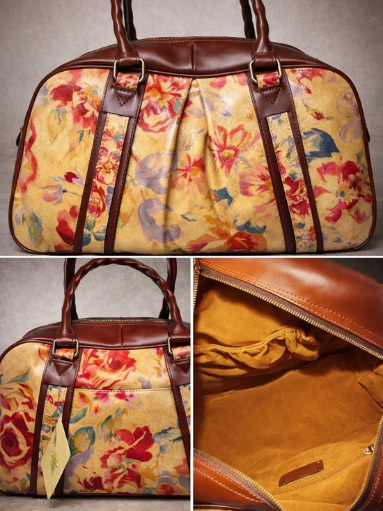 Patricia Nash Handbags - Patricia Nash Yellow Floral Canvas Satchel with Brown Trim